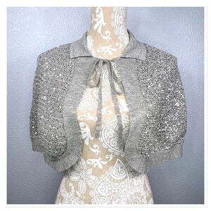 IISLI Sequin Bolero Cotton Blend Gray Silver Sz S